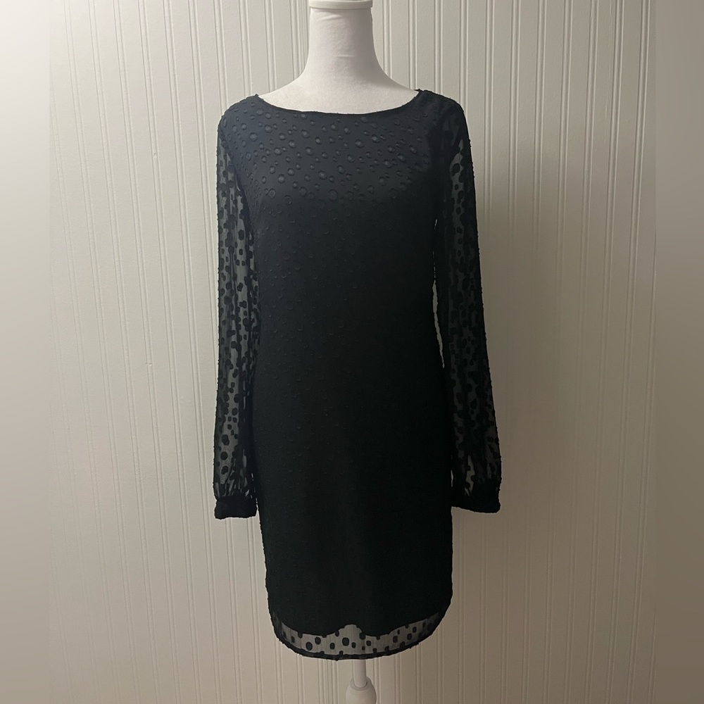 Ann Taylor Black Textured Long Sleeve Dress